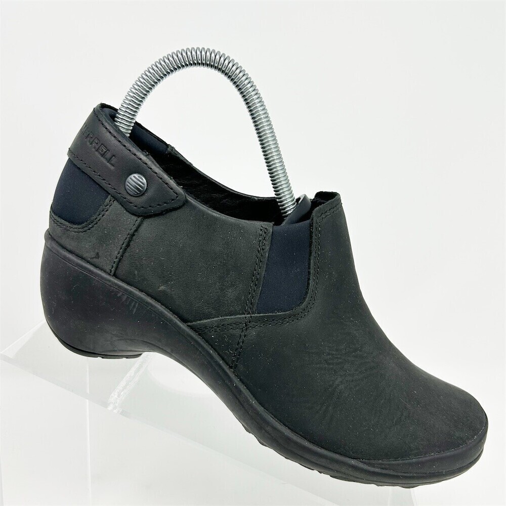 Merrell Womens Slip-On Wedge Comfort Shoes Black Elastic Gore Work Casual Size 8